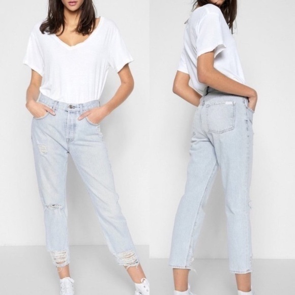 7 For All Mankind 29 High Waist‎ Josefina Boyfriend Ankle Jeans Distressed Light - Picture 1 of 16